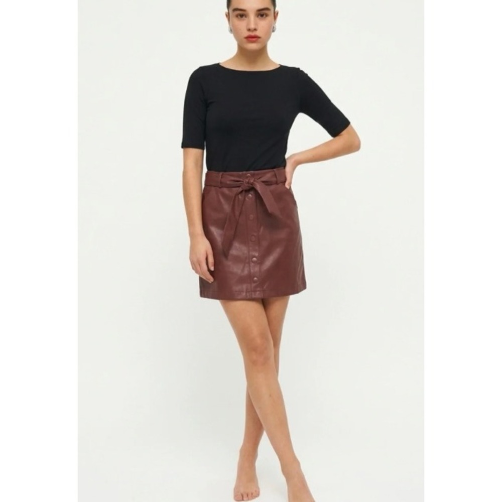 Abercrombie & Fitch Vegan Leather Mini Skirt Burgundy Brown Button Front Small